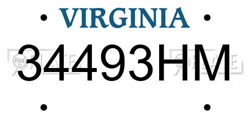 34493HM Virginia License Plate