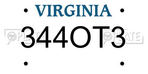 344OT3 Virginia License Plate