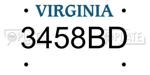 3458BD Virginia License Plate