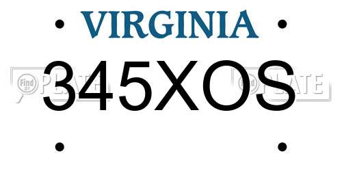 345XOS Virginia License Plate