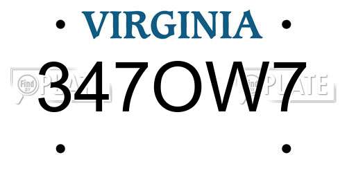 347OW7 Virginia License Plate