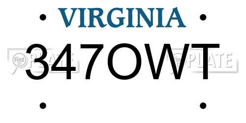 347OWT Virginia License Plate