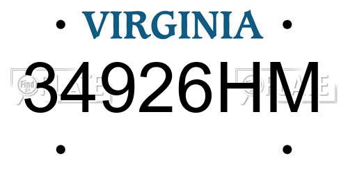 34926HM Virginia License Plate