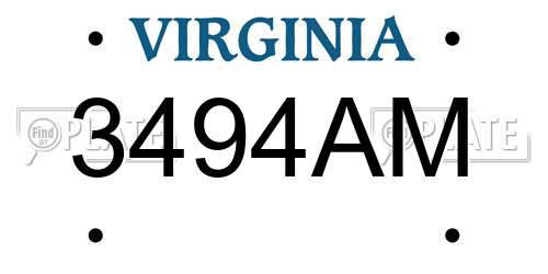 3494AM Virginia License Plate
