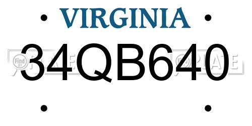 34QB640 Virginia License Plate