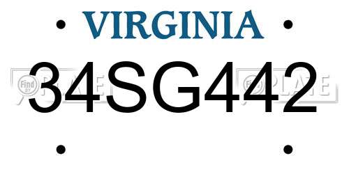 34SG442 Virginia License Plate