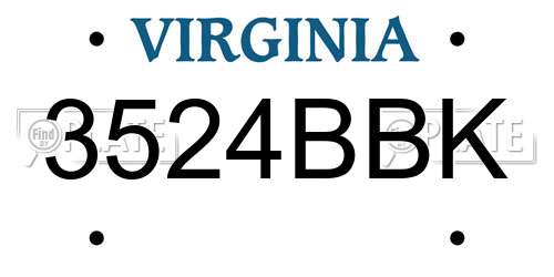 3524BBK Virginia License Plate