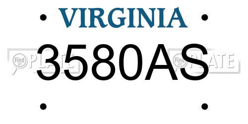 3580AS Virginia License Plate