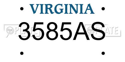 3585AS Virginia License Plate