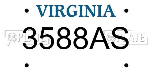 3588AS Virginia License Plate
