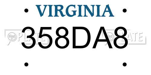 358DA8 Virginia License Plate