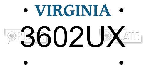3602UX Virginia License Plate