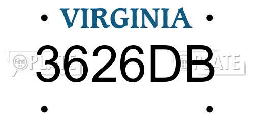 3626DB Virginia License Plate