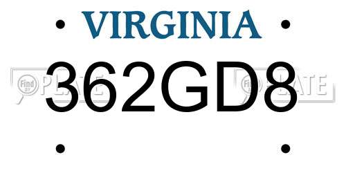 362GD8 Virginia License Plate