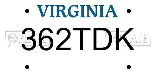 362TDK Virginia License Plate