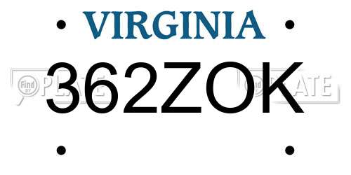 362ZOK Virginia License Plate