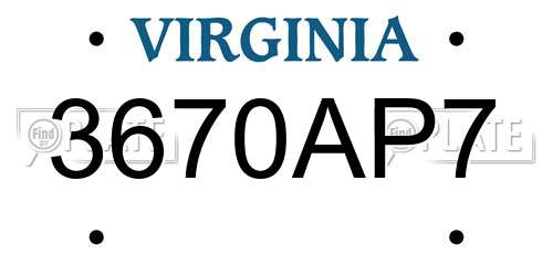 3670AP7 Virginia License Plate