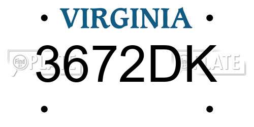 3672DK Virginia License Plate
