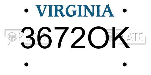 3672OK Virginia License Plate