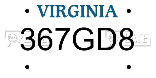 367GD8 Virginia License Plate