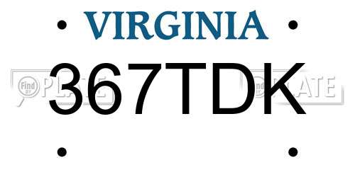 367TDK Virginia License Plate