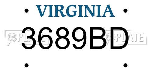 3689BD Virginia License Plate