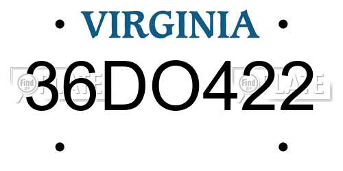 36DO422 Virginia License Plate