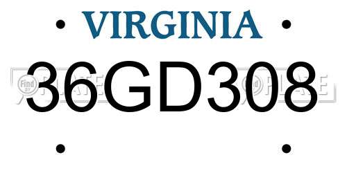 36GD308 Virginia License Plate
