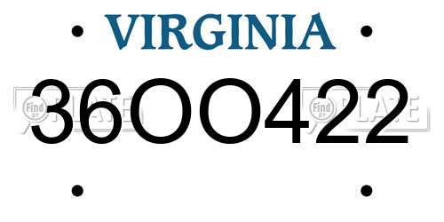 36OO422 Virginia License Plate