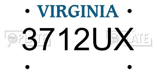 3712UX Virginia License Plate