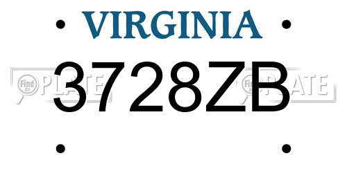 3728ZB Virginia License Plate