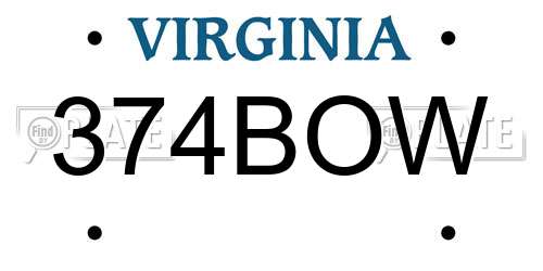 374BOW Virginia License Plate