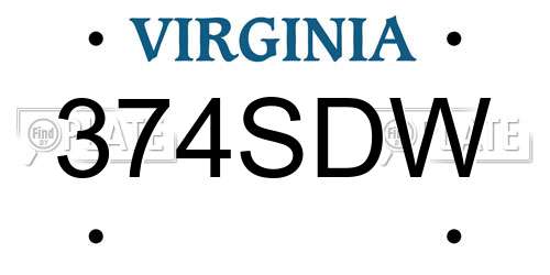 374SDW Virginia License Plate
