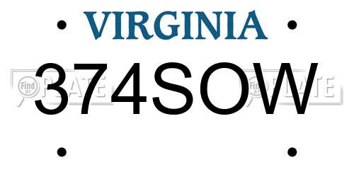 374SOW Virginia License Plate