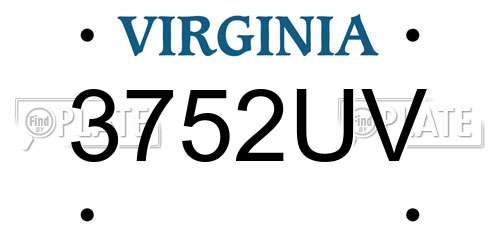 3752UV Virginia License Plate