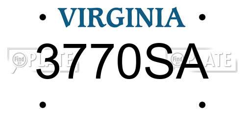 3770SA Virginia License Plate