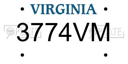 3774VM Virginia License Plate