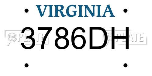 3786DH Virginia License Plate
