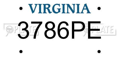 3786PE Virginia License Plate