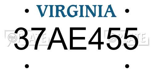 37AE455 Virginia License Plate
