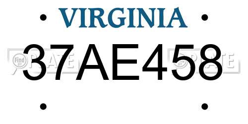 37AE458 Virginia License Plate