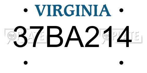 37BA214 Virginia License Plate