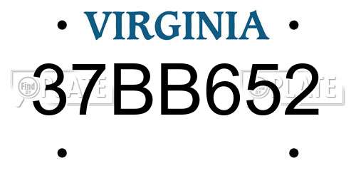 37BB652 Virginia License Plate