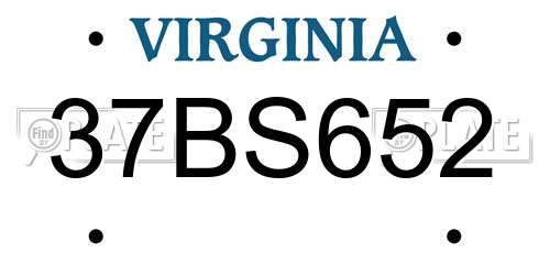 37BS652 Virginia License Plate
