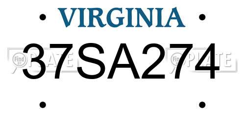 37SA274 Virginia License Plate