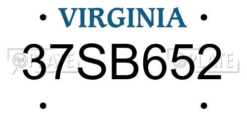 37SB652 Virginia License Plate