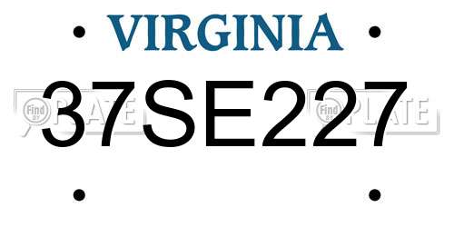 37SE227 Virginia License Plate