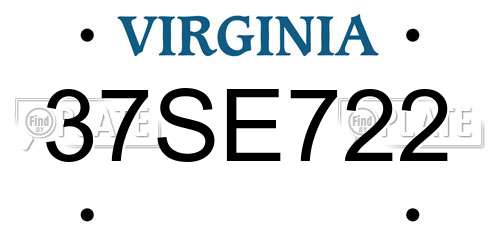 37SE722 Virginia License Plate