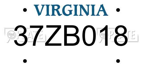 37ZB018 Virginia License Plate