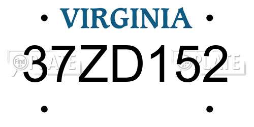 37ZD152 Virginia License Plate